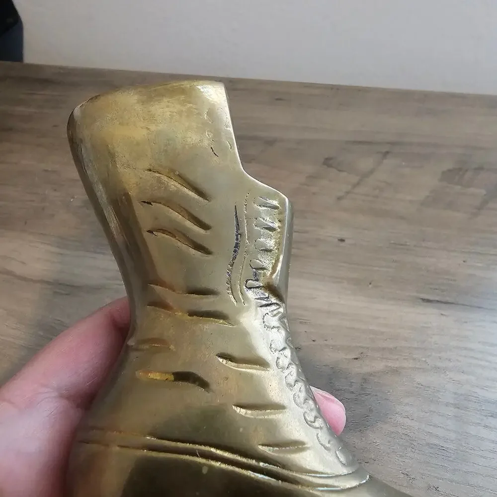 Vintage Brass Victorian Boot Figurine Shoe MCM Home Decor Vase Planter Mod